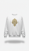 White Sweatshirt with Gold Sacred Embroidery