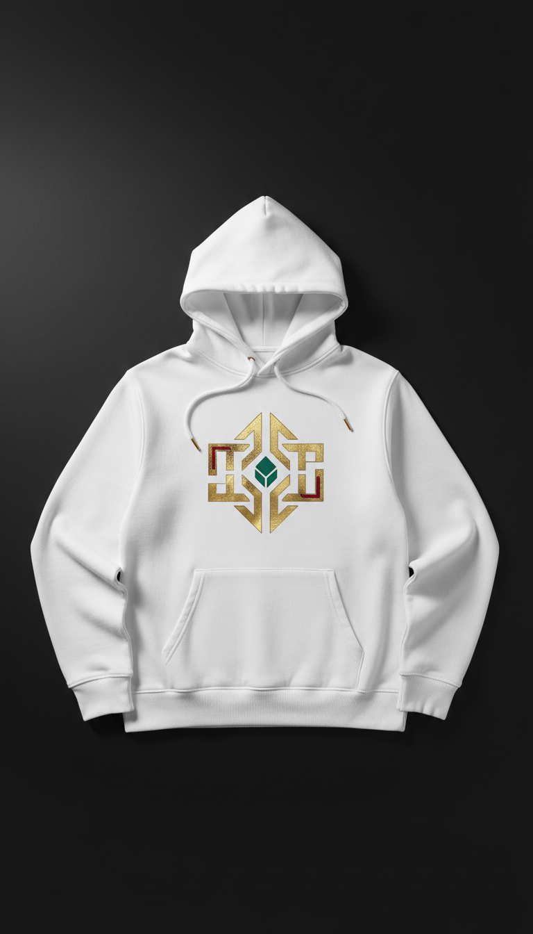 White Minimalist Hoodie Gold Motif