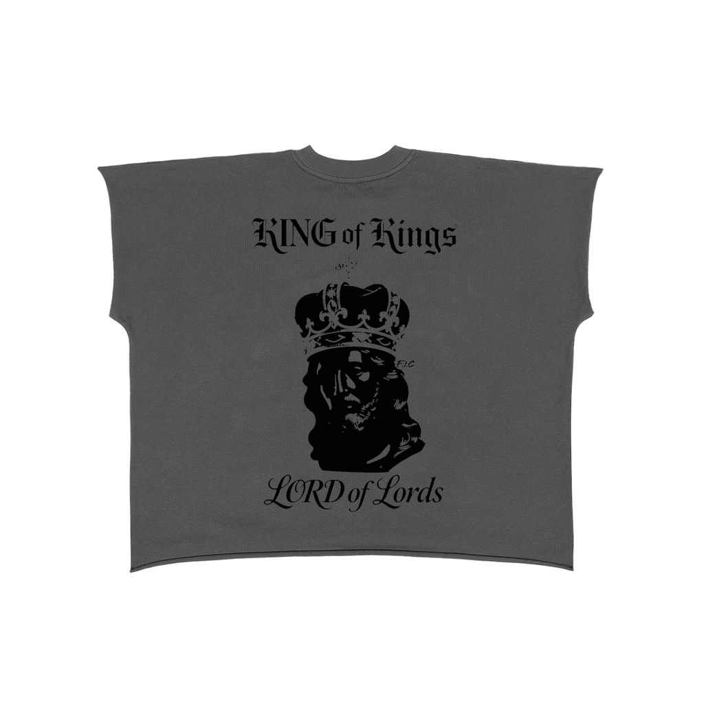 Raw Edge Boxy Non-Shrink T-Shirt | KING of Kings | Black / White / Dark Grey
